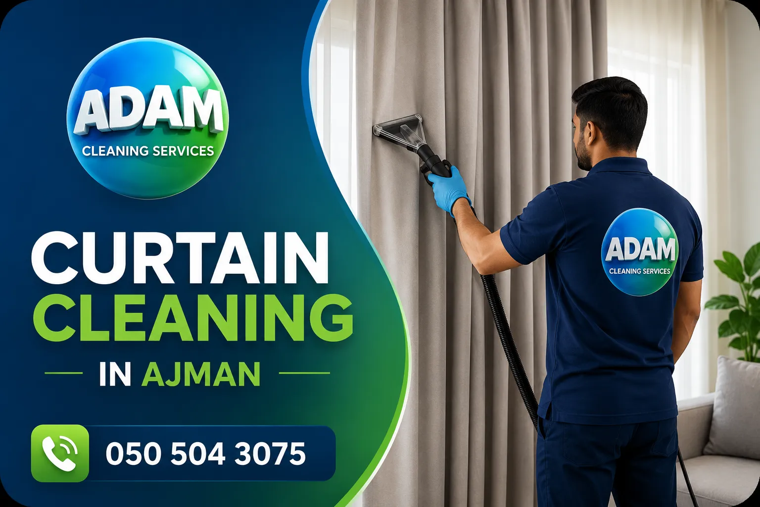 Curtain Cleaning in Ajman by Adam Cleaning Services inside a residential property