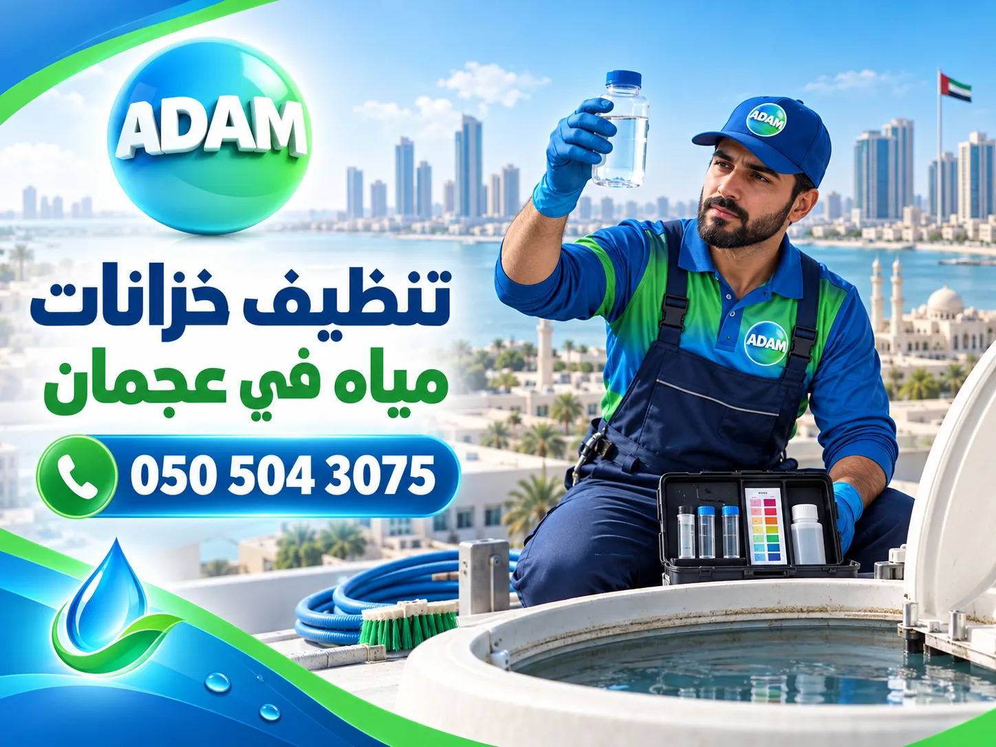 شركة تنظيف خزانات مياه في عجمان تنفذ الفحص النهائي بعد تنظيف وتعقيم الخزان