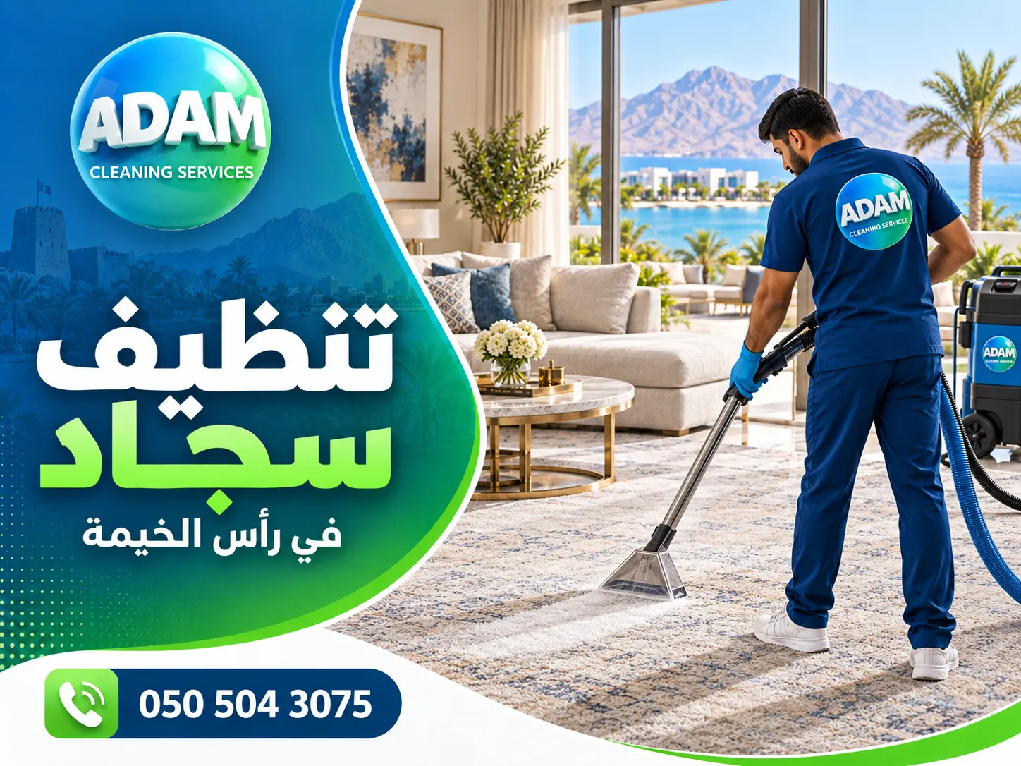 تنظيف سجاد في رأس الخيمة بواسطة فريق متخصص ومعدات تنظيف احترافية