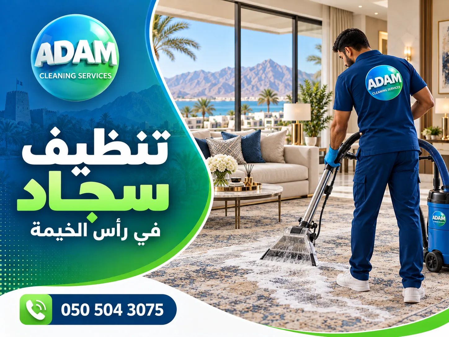 تنظيف سجاد في رأس الخيمة وإزالة الأوساخ باستخدام ماكينة تنظيف واستخراج