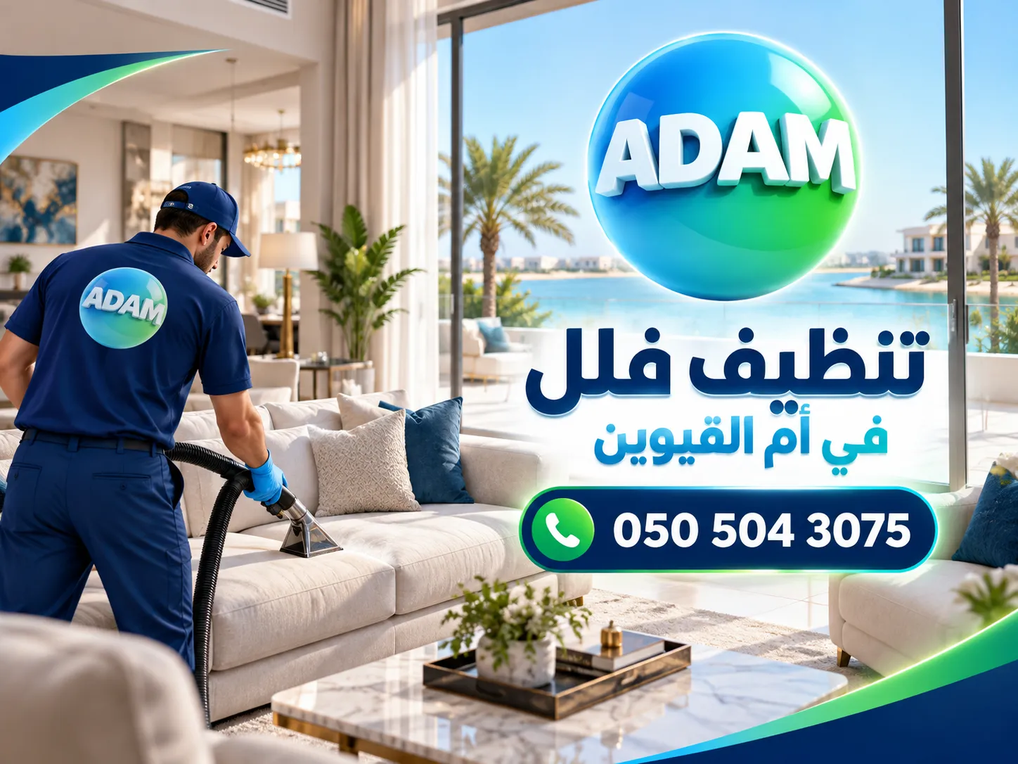 فريق تنظيف فلل في أم القيوين أثناء تنفيذ تنظيف شامل داخل فيلا