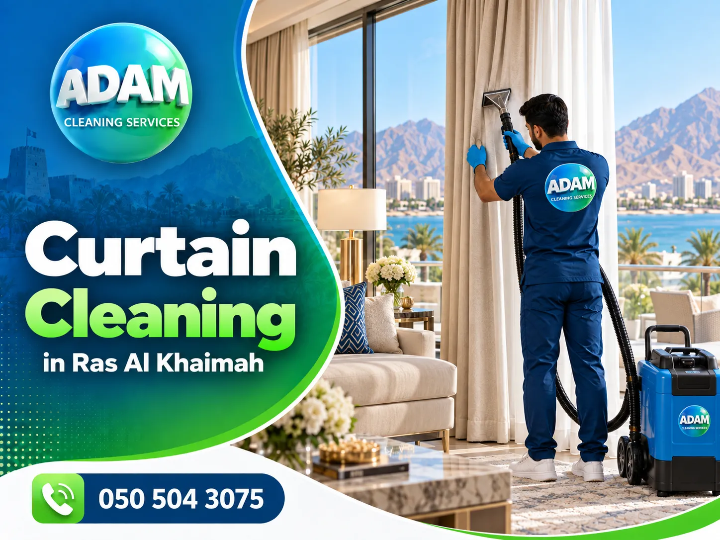 Professional Curtain Cleaning in Ras Al Khaimah by Adam Cleaning Services