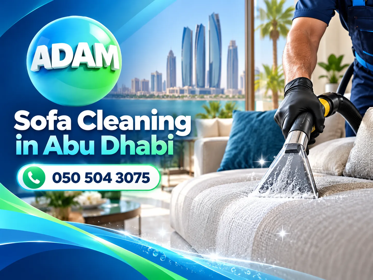 Sofa Cleaning in Abu Dhabi after professional upholstery cleaning and stain treatment