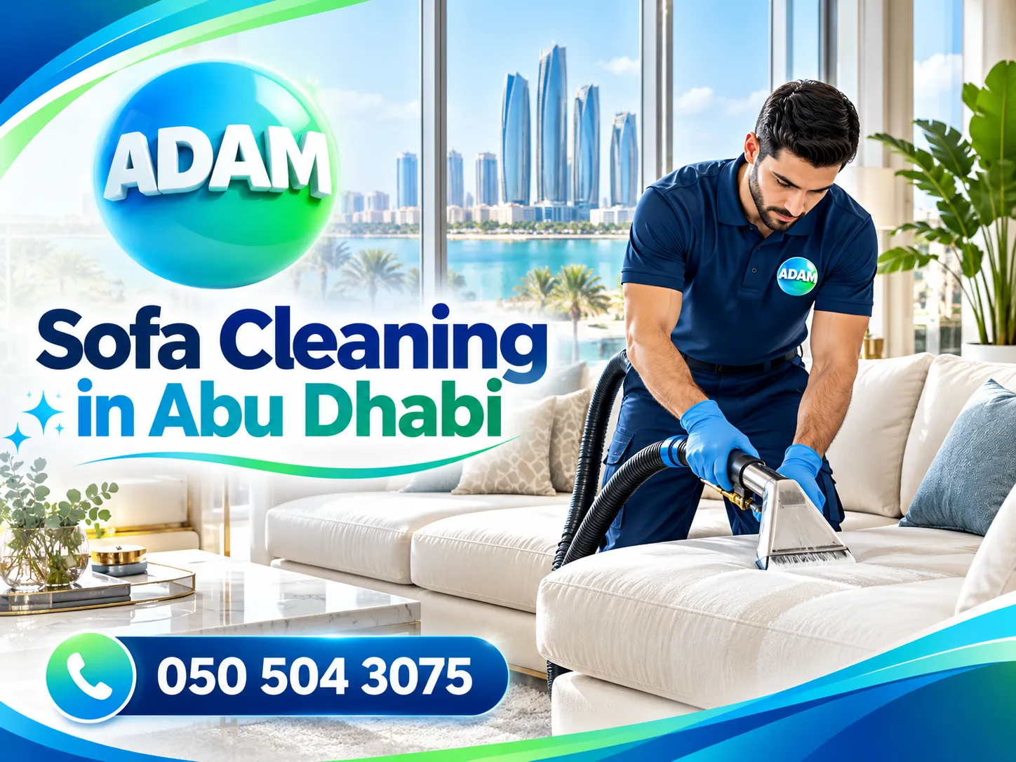 Deep Sofa Cleaning in Abu Dhabi using steam and upholstery extraction equipment