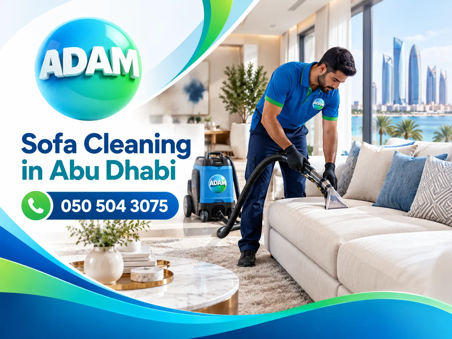 Professional Sofa Cleaning in Abu Dhabi using upholstery cleaning equipment