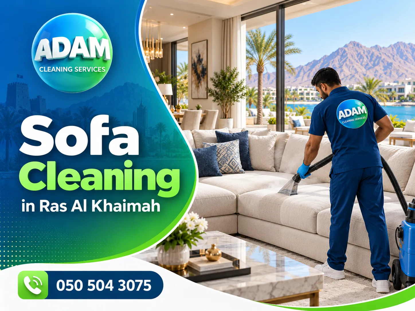 Professional Sofa Cleaning in Ras Al Khaimah by Adam Cleaning Services