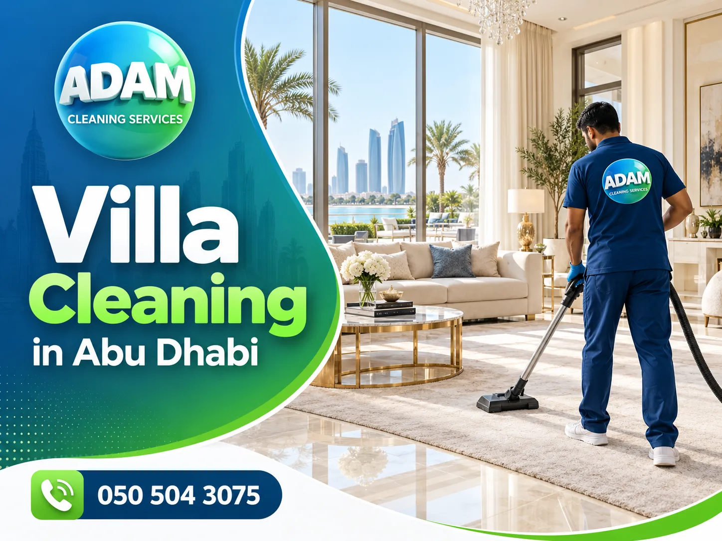 Professional Villa Cleaning in Abu Dhabi for living rooms floors kitchens and bathrooms