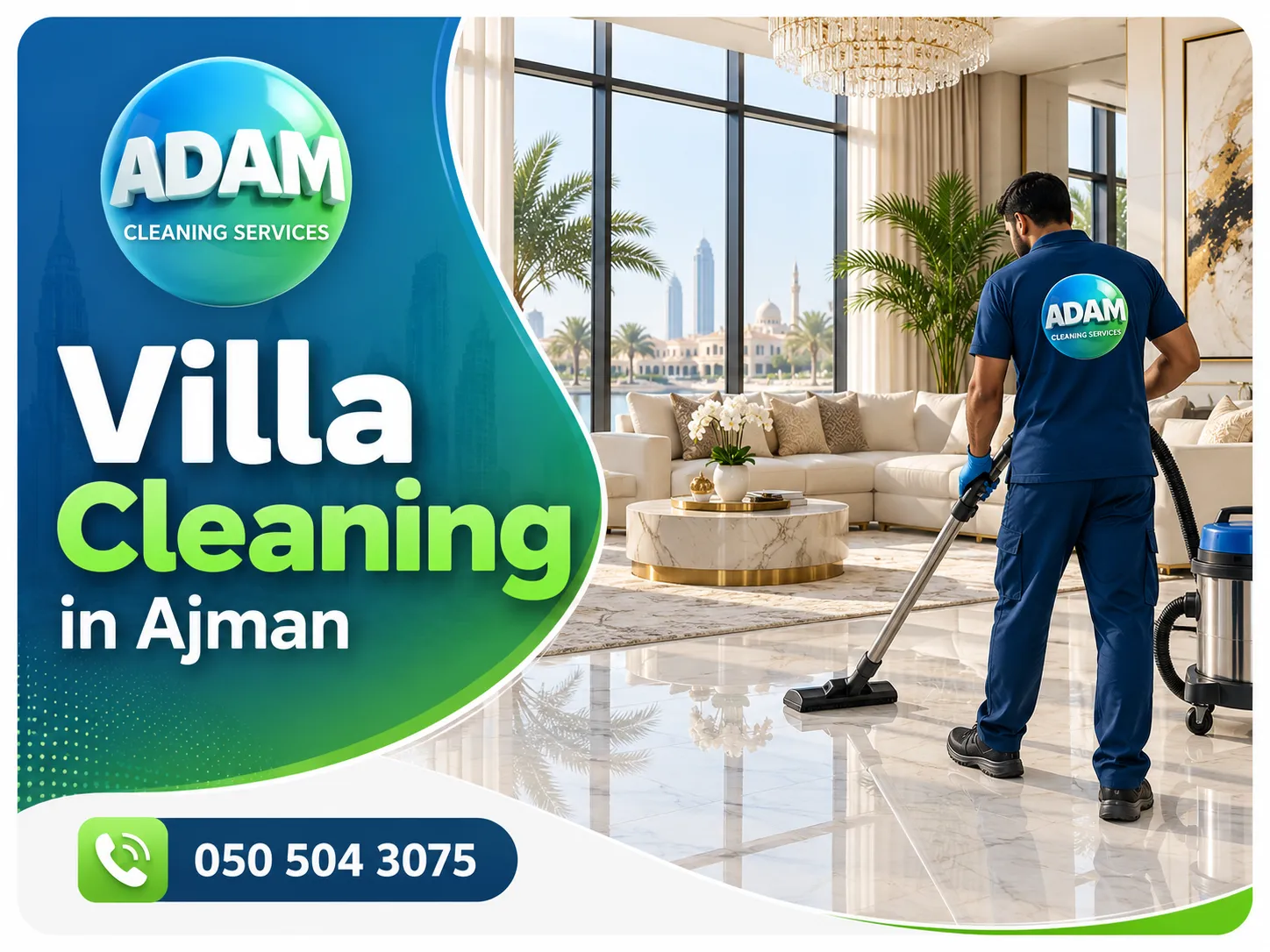 Villa Cleaning in Ajman by Adam Cleaning Services inside a residential villa