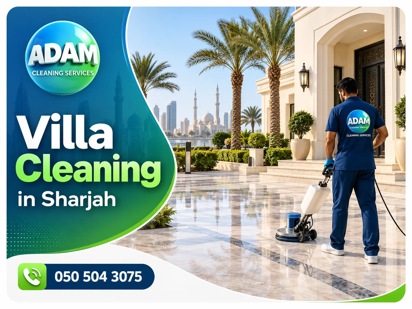 Professional Villa Cleaning in Sharjah inside a residential villa