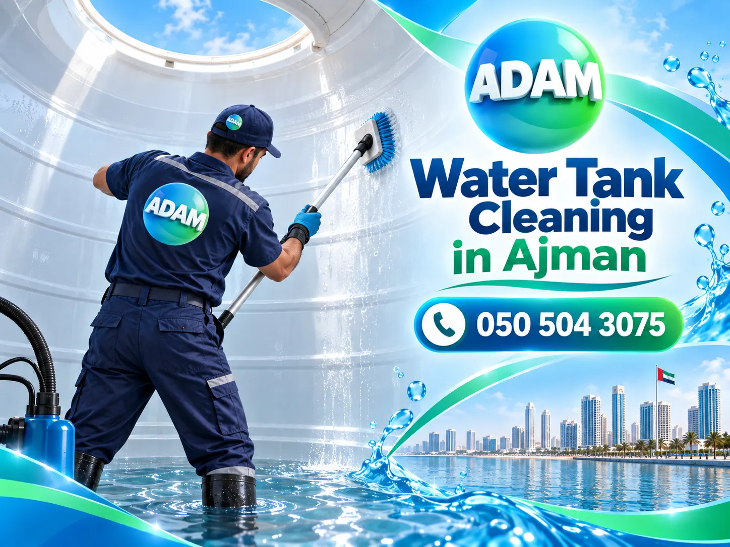 Underground water tank cleaning in Ajman with sediment removal and internal cleaning