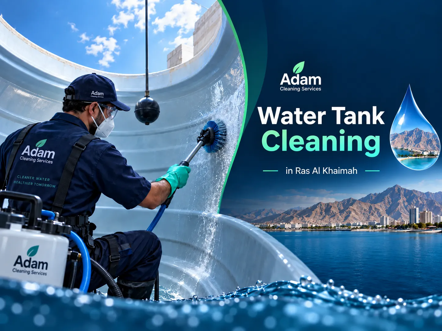 Professional Water Tank Cleaning in Ras Al Khaimah removing sediment from a residential water tank