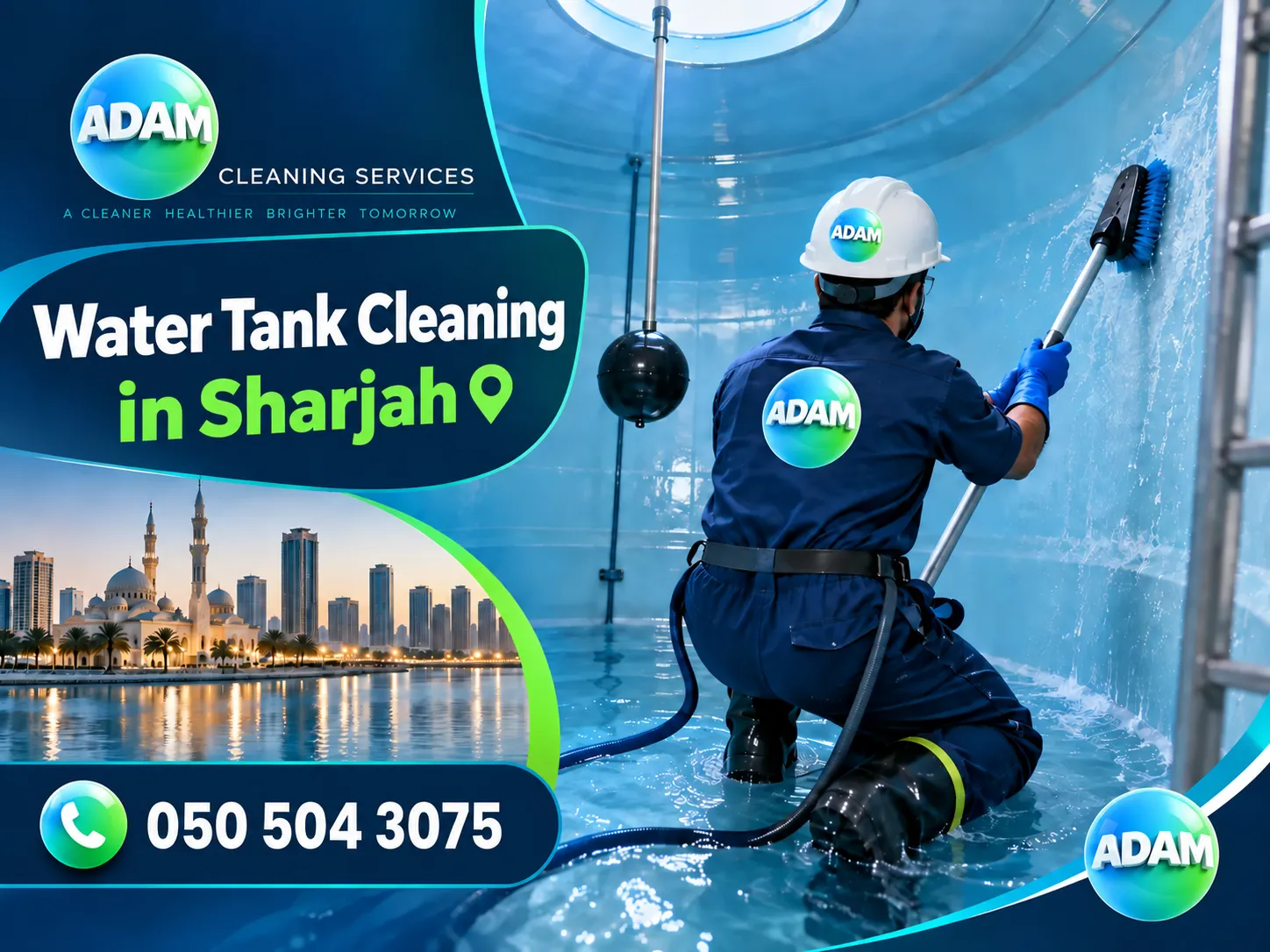 Adam Cleaning Services professional Water Tank Cleaning in Sharjah for villas homes and residential tanks