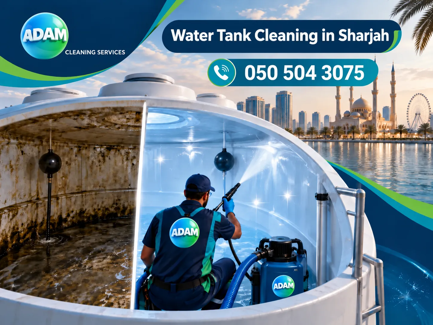 Professional Water Tank Cleaning in Sharjah by Adam Cleaning Services for residential water tanks